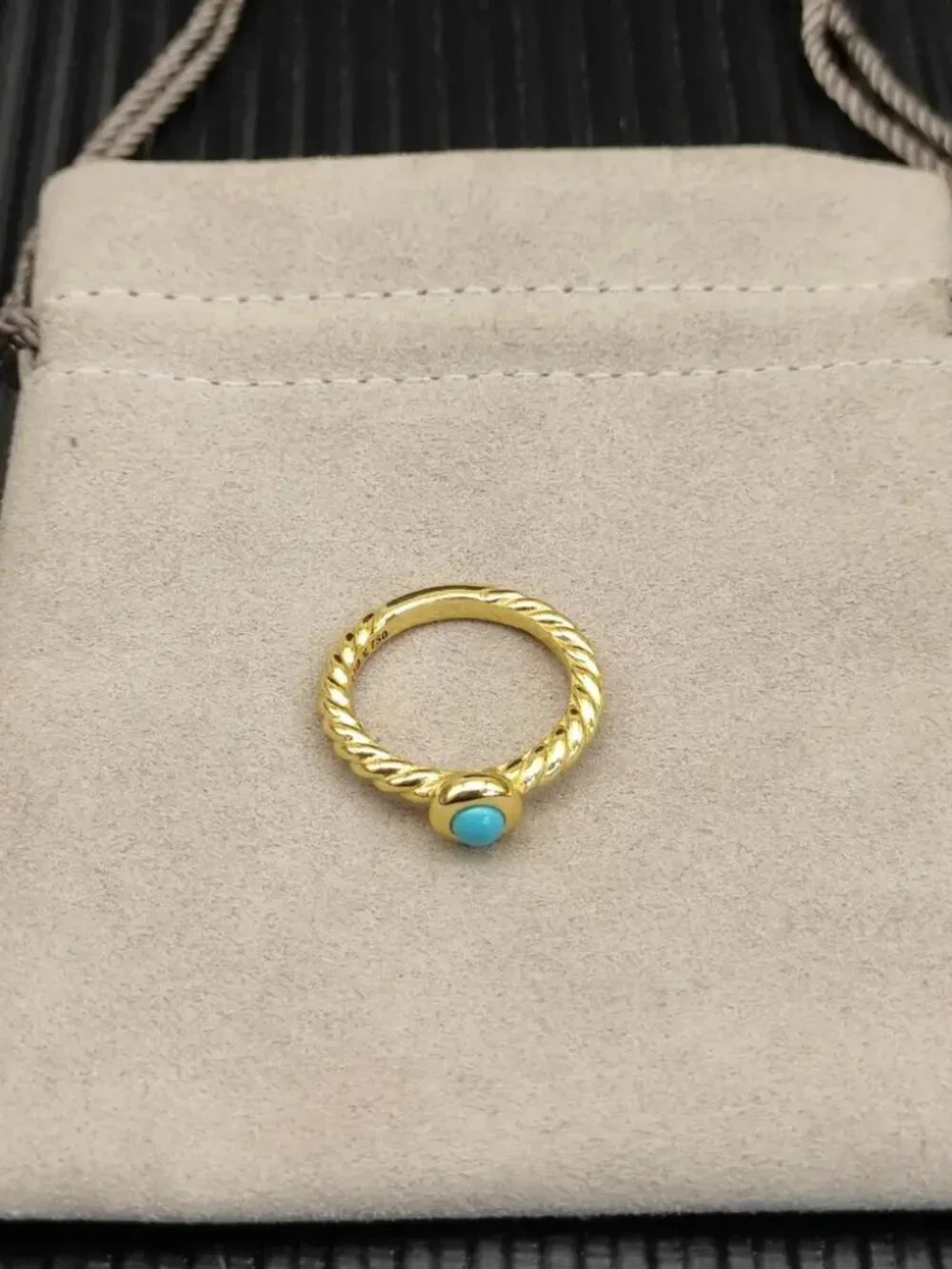 David Yurman Small Gold Cable Green Stone Ring